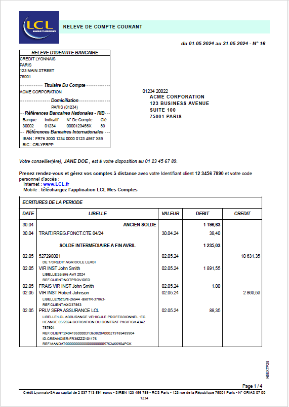 Preview of Bank Account Statement